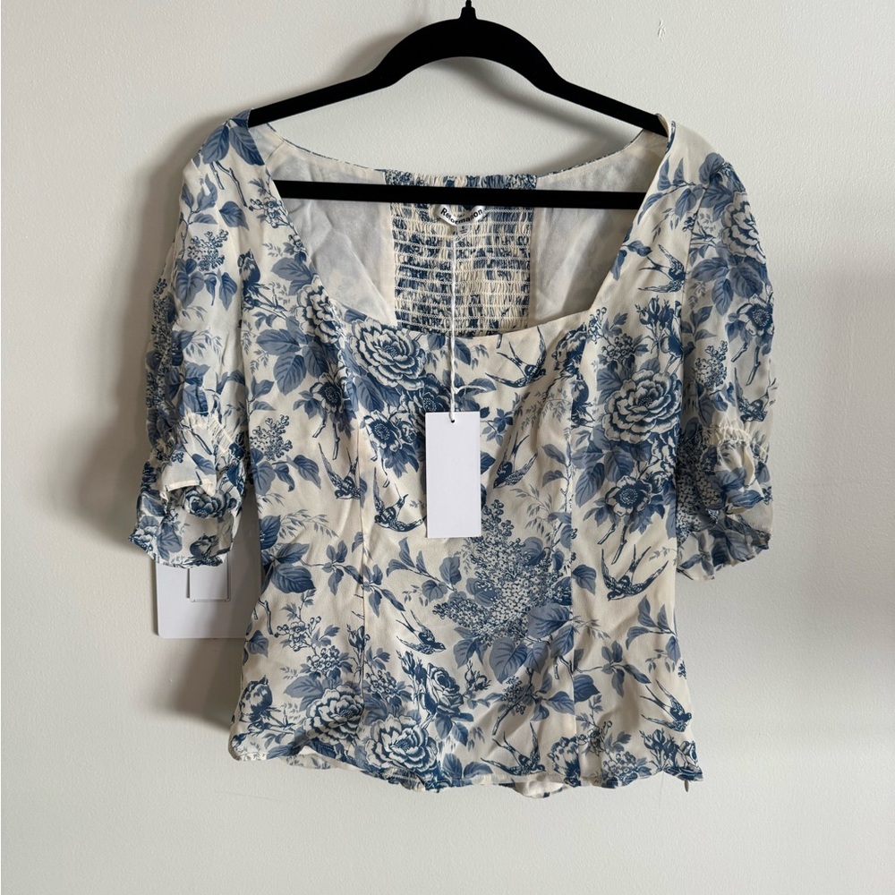 NWT Reformation Constance Blue Floral Top